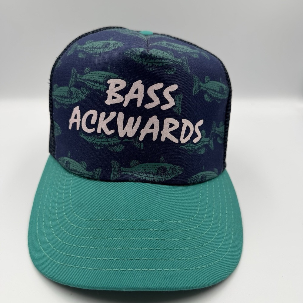 Vintage Bass Ackwards Pacific Headwear Trucker Hat USA Made Snapback 80s Funny